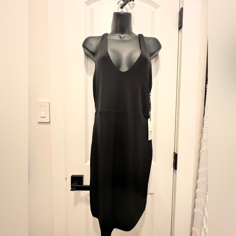 New Leith Ruched Sleeveless Bodycon Dress Women's Size M Black Stretch